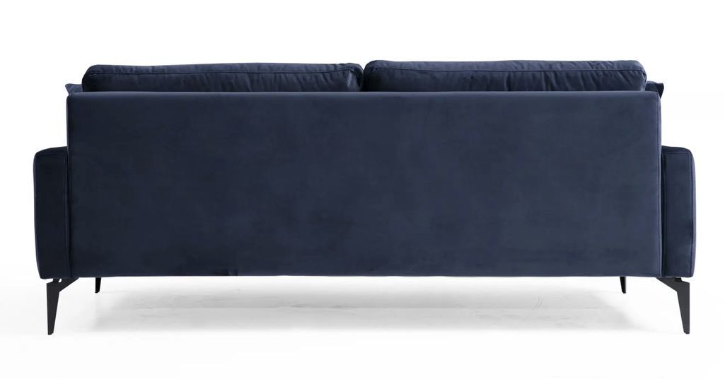 Canapé 3 places design tissu velouté bleu marine et pieds métal noir Kombaz 205 cm - Photo n°5