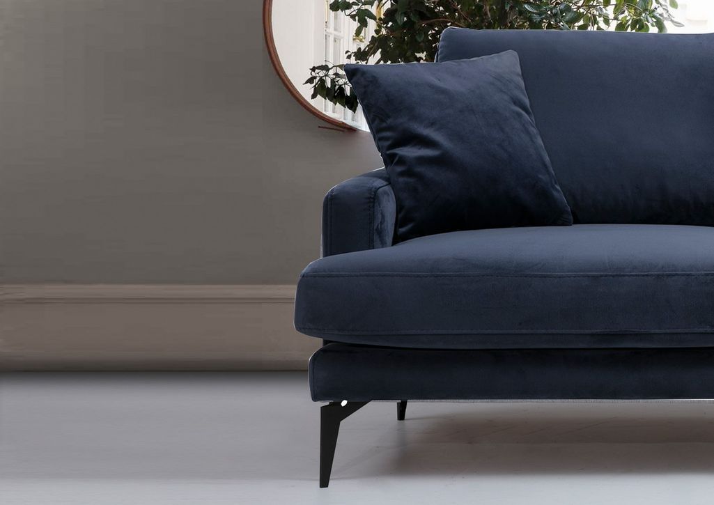 Canapé 3 places design tissu velouté bleu marine et pieds métal noir Kombaz 205 cm - Photo n°10