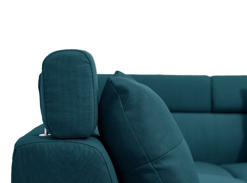 Canapé d'angle droit convertible appuie-têtes réglables tissu bleu pétrole Paola 249 cm - Photo n°7