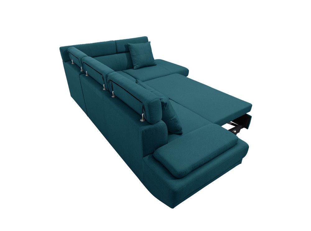 Canapé d'angle droit convertible appuie-têtes réglables tissu bleu pétrole Paola 249 cm - Photo n°8