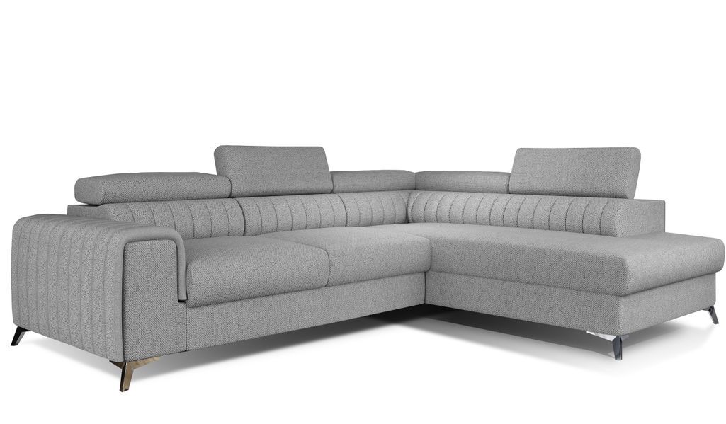 Canapé angle droit convertible avec appuis-tête réglables tissu gris clair chiné Lozan 275 cm - Photo n°1