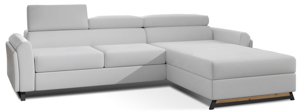 Canapé angle droit convertible simili clair blanc avec appuis-tête réglables Mazerali 300 cm - Photo n°1