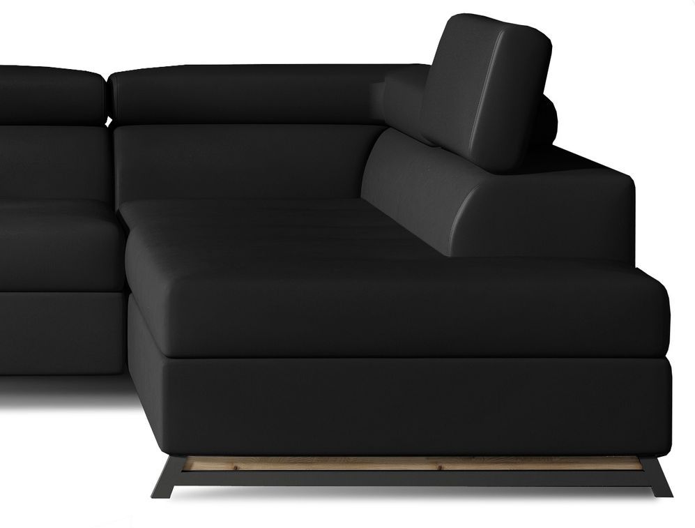 Canapé angle droit convertible simili cuir noir avec têtières réglables Nikos 265 cm - Photo n°3
