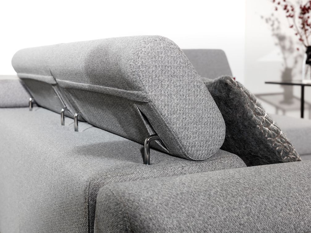 Canapé angle droit convertible tissu gris foncé avec têtières réglables Nikos 265 cm 2 - Photo n°9