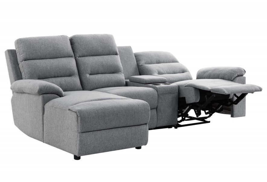 Canapé d'angle gauche relax manuel 3 places tissu gris chiné avec appuis tête Helane - Photo n°2