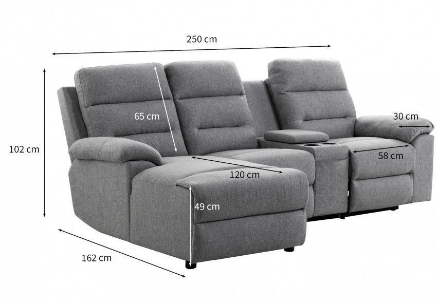 Canapé d'angle gauche relax manuel 3 places tissu gris chiné avec appuis tête Helane - Photo n°5