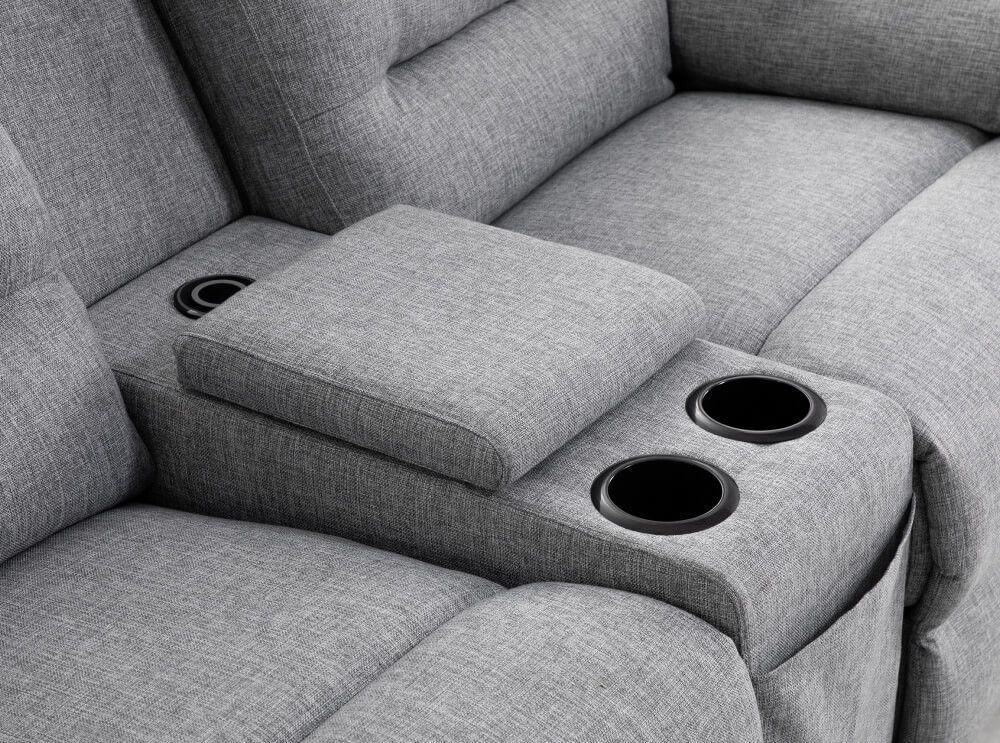 Canapé d'angle gauche relax manuel 3 places tissu gris chiné avec appuis tête Helane - Photo n°6