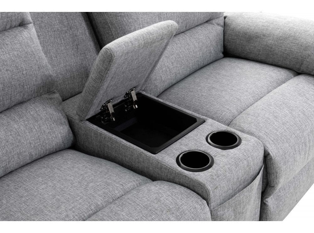 Canapé d'angle gauche relax manuel 3 places tissu gris chiné avec appuis tête Helane - Photo n°7