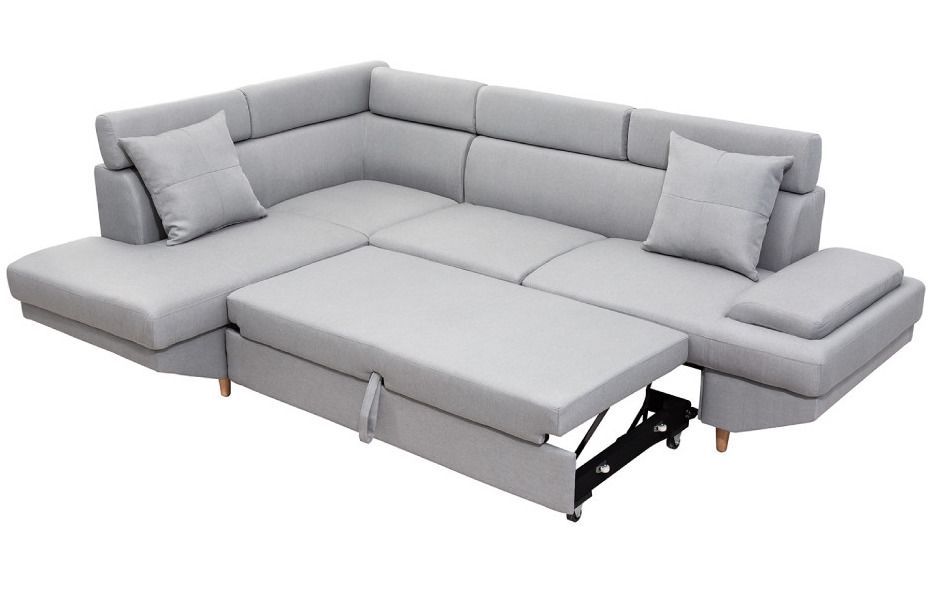 Canapé d'angle gauche convertible tissu gris clair Matio 249 cm - Photo n°5