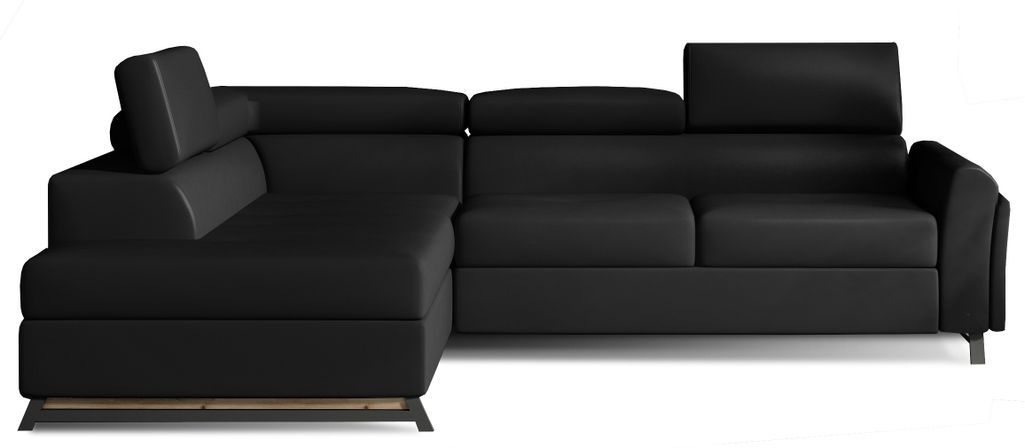 Canapé angle gauche convertible simili cuir noir avec têtières réglables Nikos 265 cm - Photo n°1