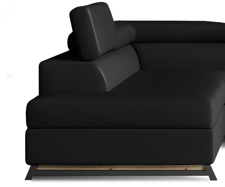 Canapé angle gauche convertible simili cuir noir avec têtières réglables Nikos 265 cm - Photo n°3