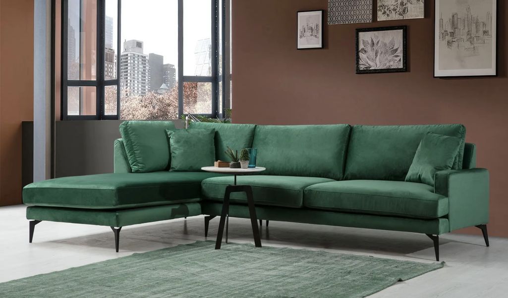 Canapé angle gauche design tissu velouté vert Kombaz 283 cm - Photo n°2