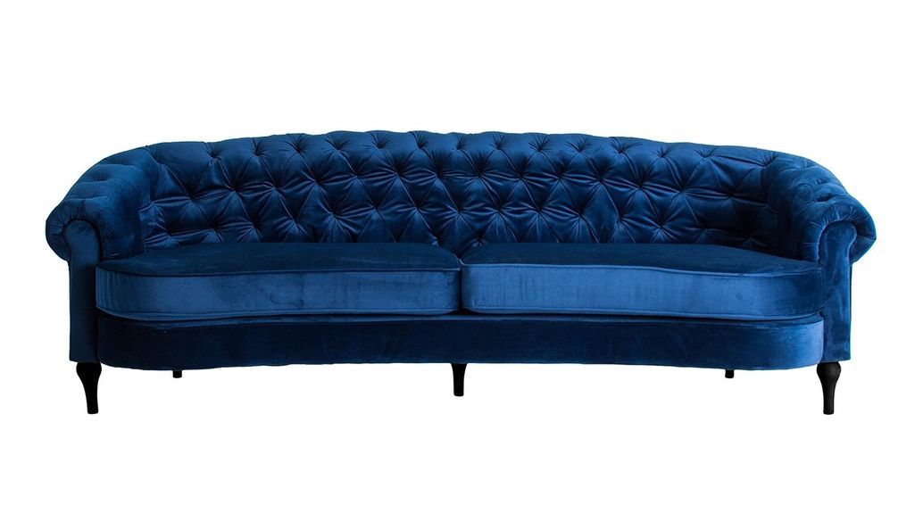 Canapé moderne capitonné velours bleu Gozzy 220 cm - Photo n°2