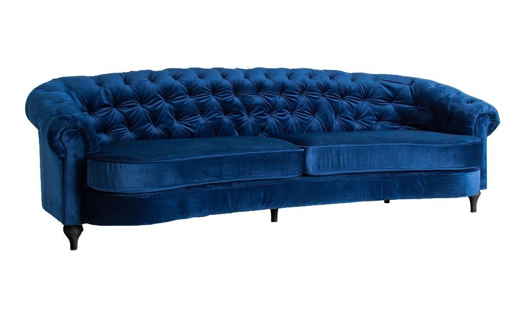 Canapé moderne capitonné velours bleu Gozzy 220 cm - Photo n°3