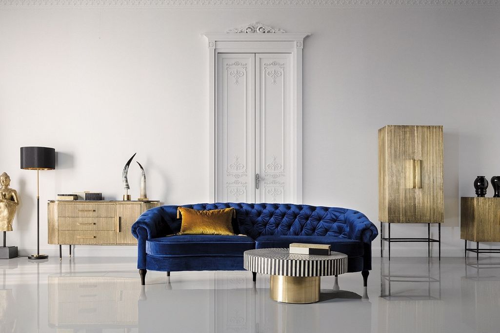 Canapé moderne capitonné velours bleu Gozzy 220 cm - Photo n°4