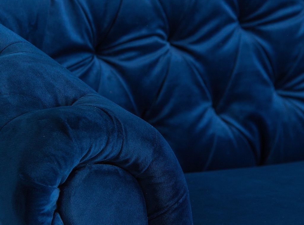 Canapé moderne capitonné velours bleu Gozzy 220 cm - Photo n°9