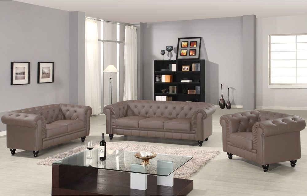 Canapé Chesterfield 2 places imitation cuir taupe - Photo n°3