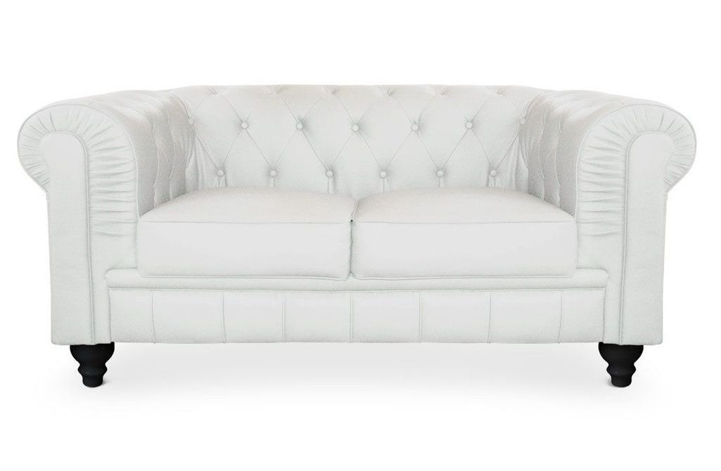 Canapé chesterfield 2 places simili cuir blanc Itish - Photo n°1