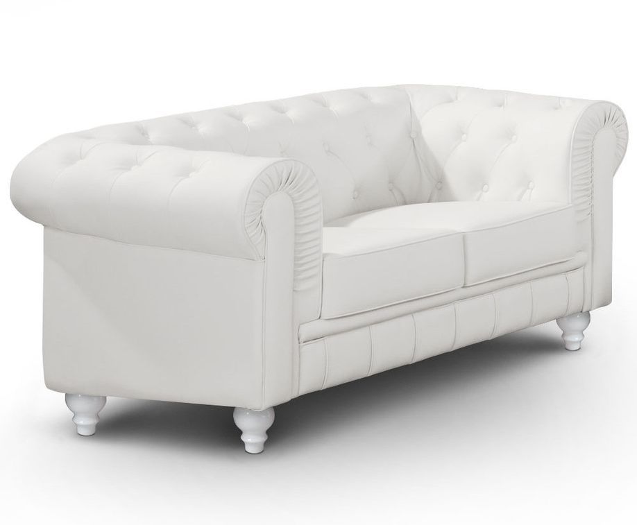 Canapé chesterfield 2 places simili cuir blanc Itish - Photo n°2