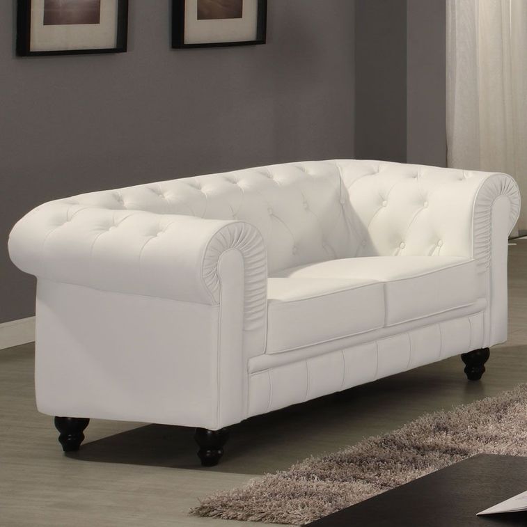 Canapé chesterfield 2 places simili cuir blanc Itish - Photo n°4