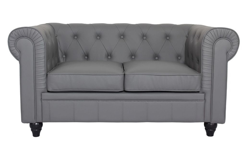 Canapé chesterfield 2 places simili cuir gris Itish - Photo n°1