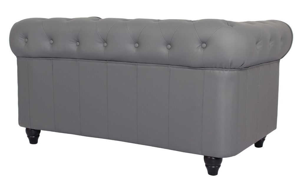 Canapé chesterfield 2 places simili cuir gris Itish - Photo n°3