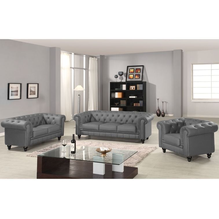 Canapé chesterfield 2 places simili cuir gris Itish - Photo n°5