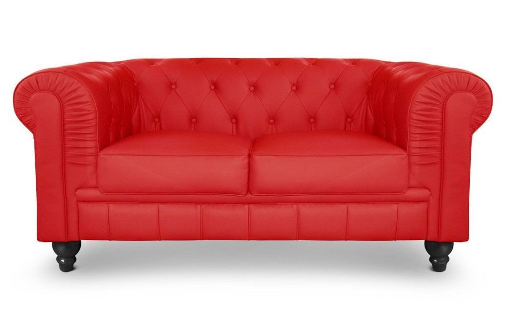 Canapé chesterfield 2 places simili cuir rouge Itish - Photo n°1