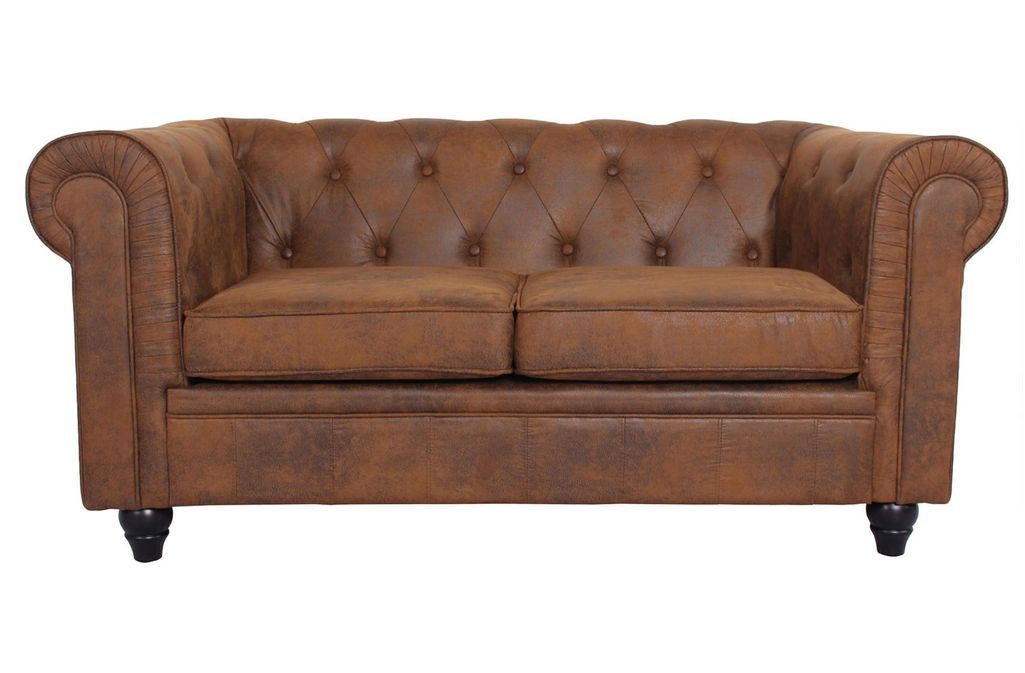 Canapé chesterfield 2 places tissu marron vintage Itish - Photo n°1
