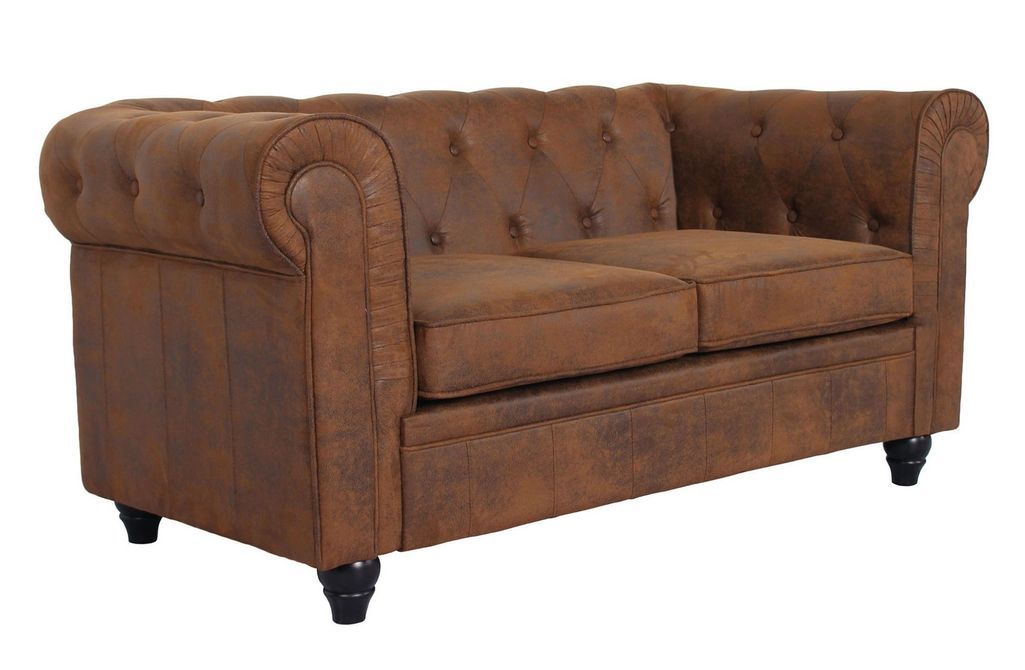 Canapé chesterfield 2 places tissu marron vintage Itish - Photo n°2
