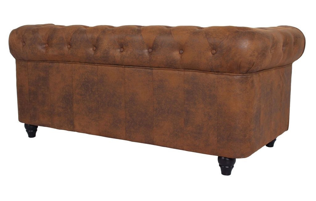 Canapé chesterfield 2 places tissu marron vintage Itish - Photo n°3