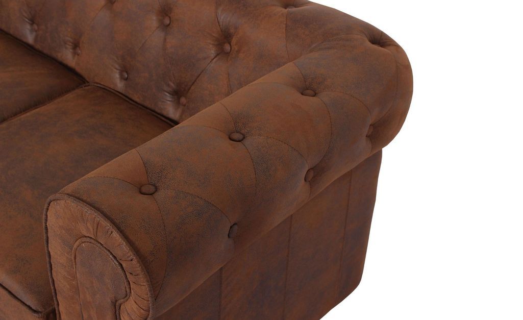 Canapé chesterfield 2 places tissu marron vintage Itish - Photo n°5