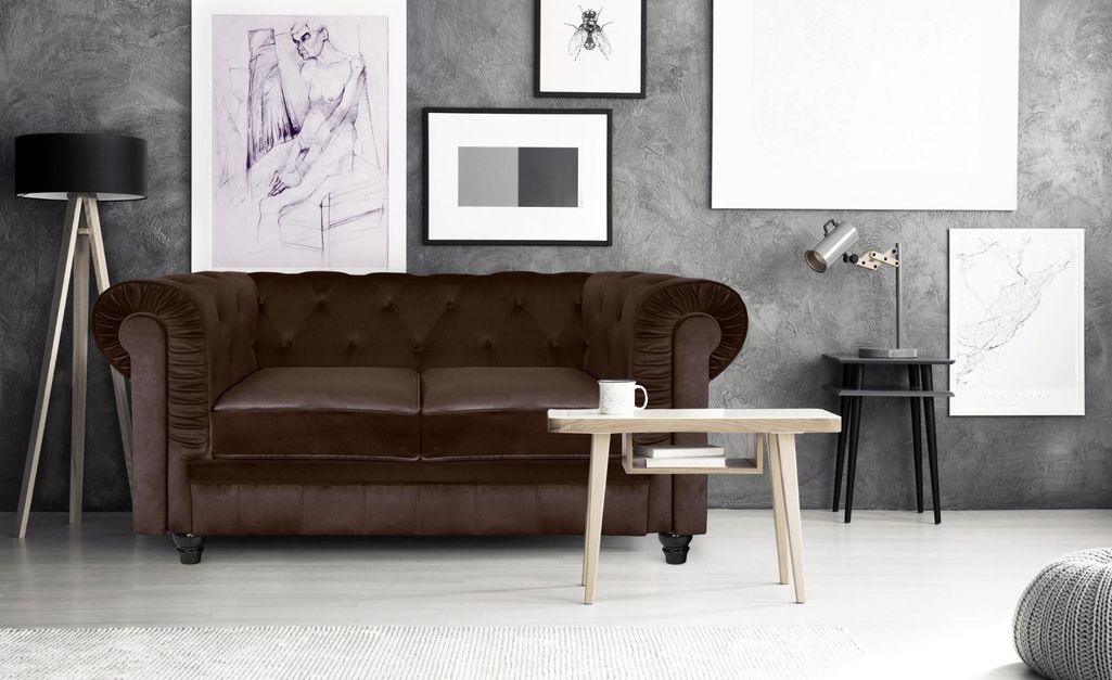 Canapé chesterfield 2 places velours marron Itish - Photo n°2