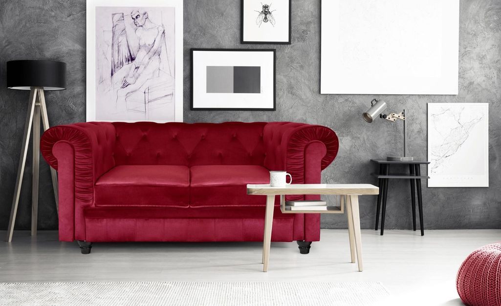 Canapé chesterfield 2 places velours rouge Itish - Photo n°2