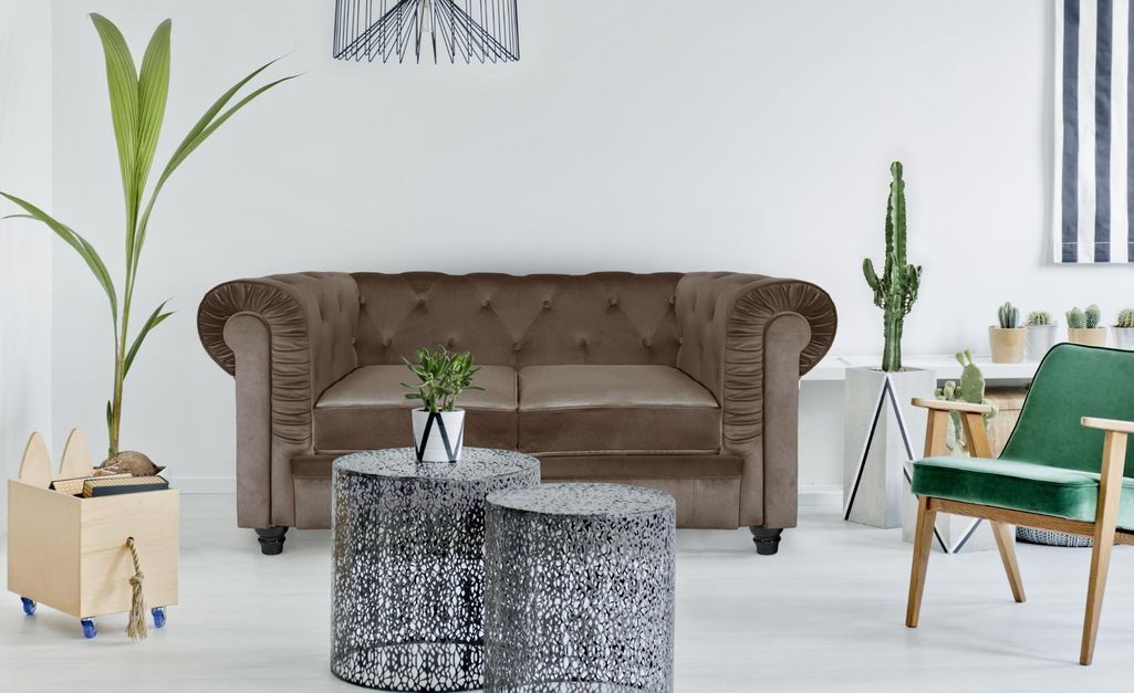Canapé chesterfield 2 places velours taupe Itish - Photo n°4