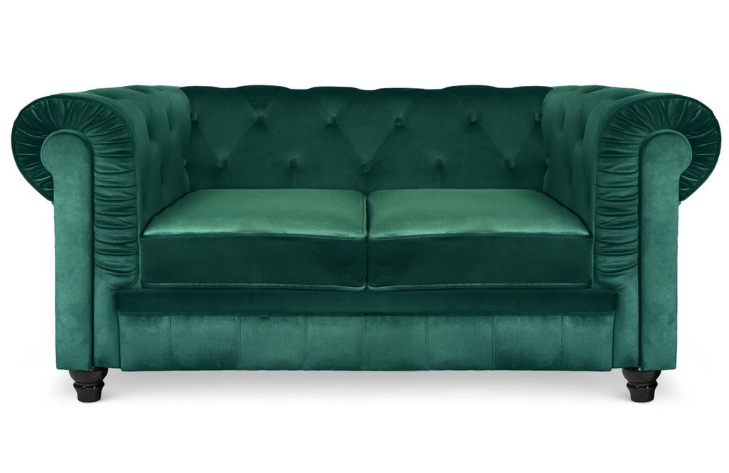 Canapé chesterfield 2 places velours vert Itish - Photo n°1