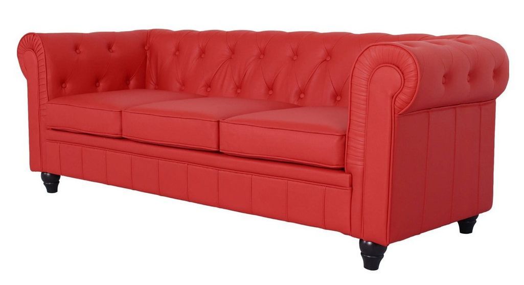 Canapé chesterfield 3 places simili cuir rouge Cozji - Photo n°1