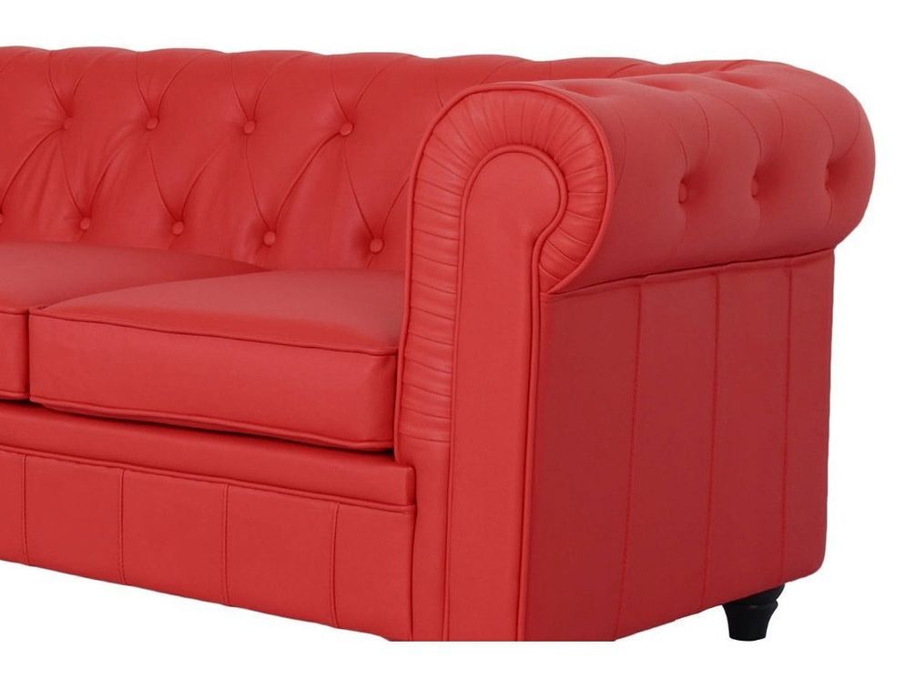 Canapé chesterfield 3 places simili cuir rouge Cozji - Photo n°2