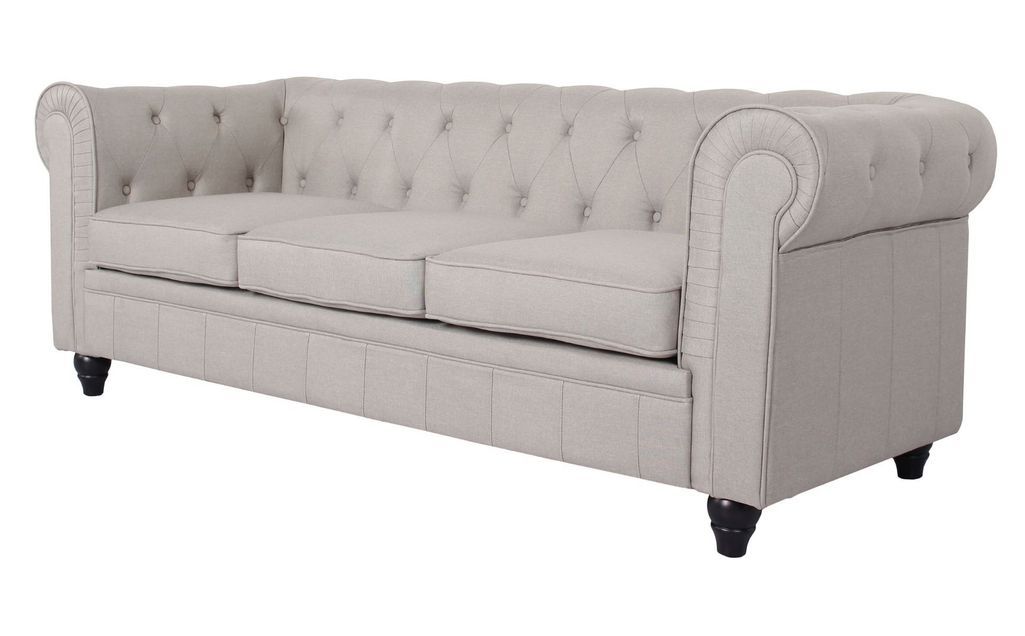 Canapé chesterfield 3 places tissu beige effet lin Itish - Photo n°2