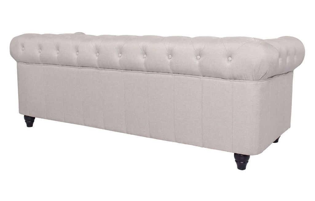 Canapé chesterfield 3 places tissu beige effet lin Itish - Photo n°3
