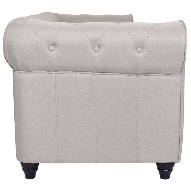 Canapé chesterfield 3 places tissu beige effet lin Itish - Photo n°4