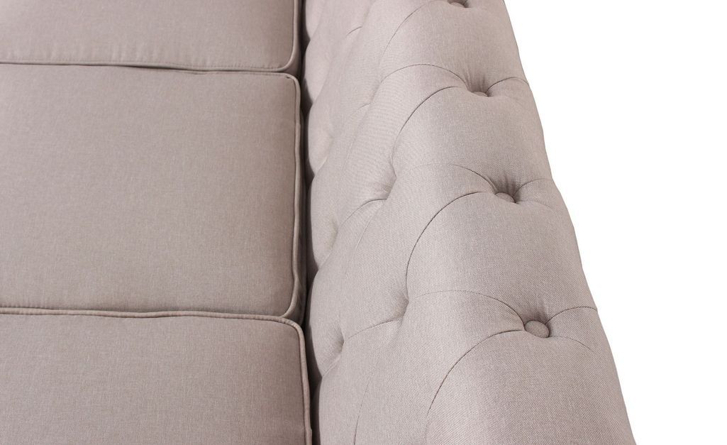 Canapé chesterfield 3 places tissu beige effet lin Itish - Photo n°6