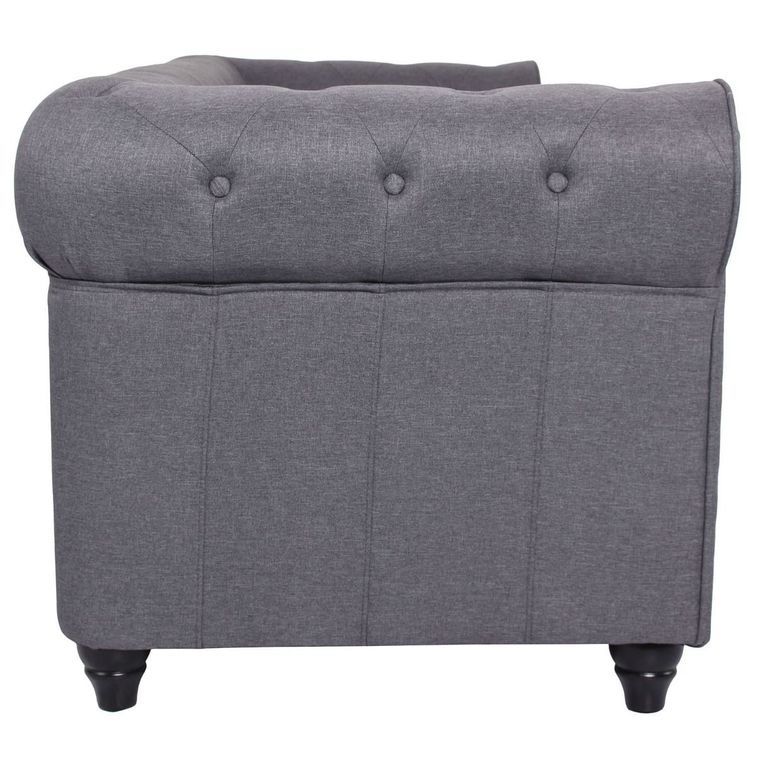 Canapé chesterfield 3 places tissu gris effet lin Itish - Photo n°4