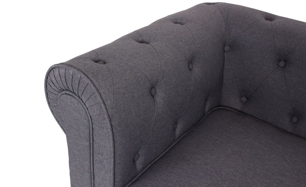 Canapé chesterfield 3 places tissu gris effet lin Itish - Photo n°6