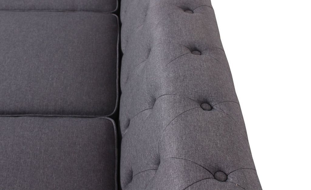 Canapé chesterfield 3 places tissu gris effet lin Itish - Photo n°7