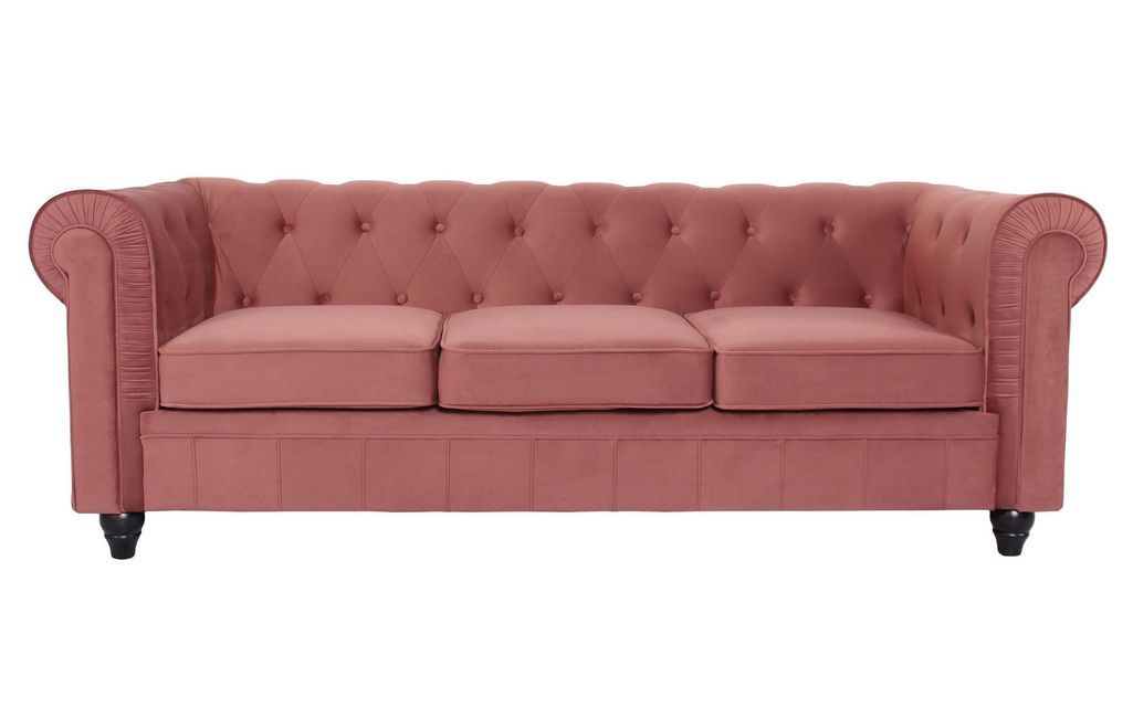 Canapé chesterfield 3 places velours rose Itish - Photo n°1