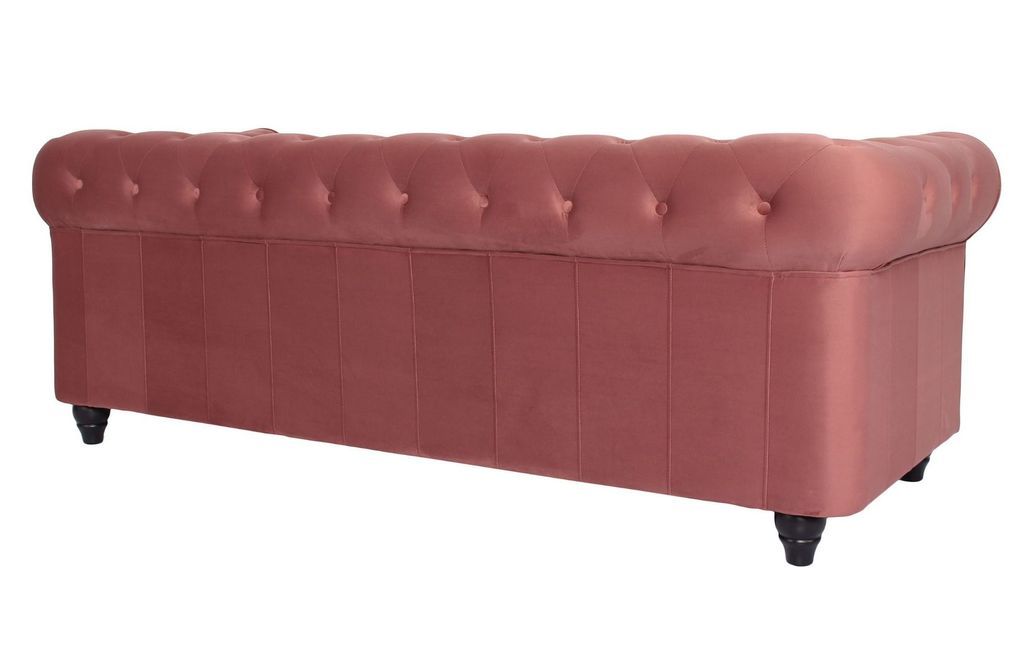 Canapé chesterfield 3 places velours rose Itish - Photo n°3