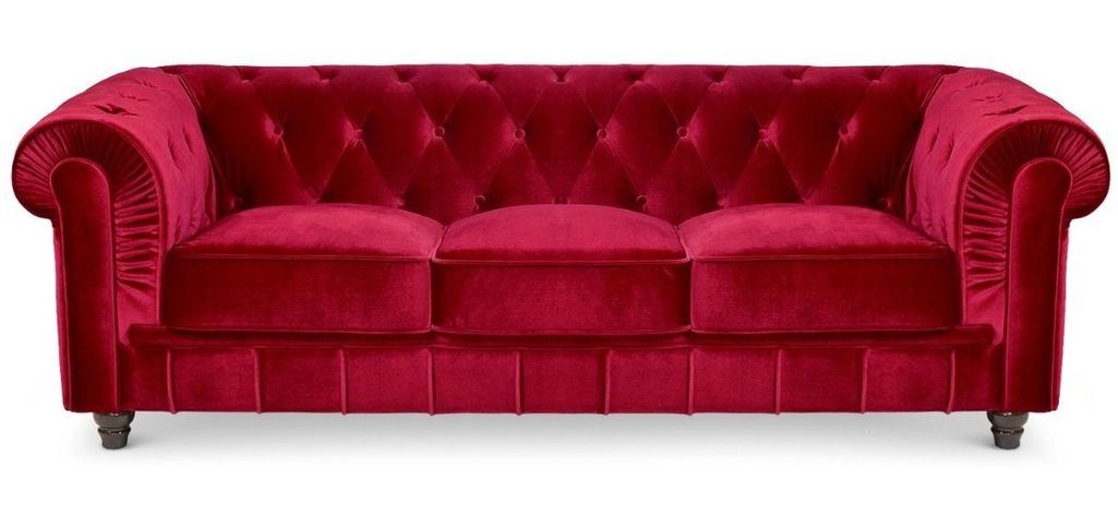 Canapé chesterfield 3 places velours rouge Itish - Photo n°1