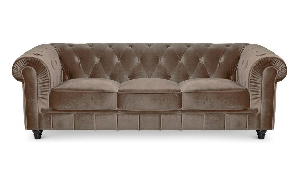 Canapé chesterfield 3 places velours taupe Itish - Photo n°1