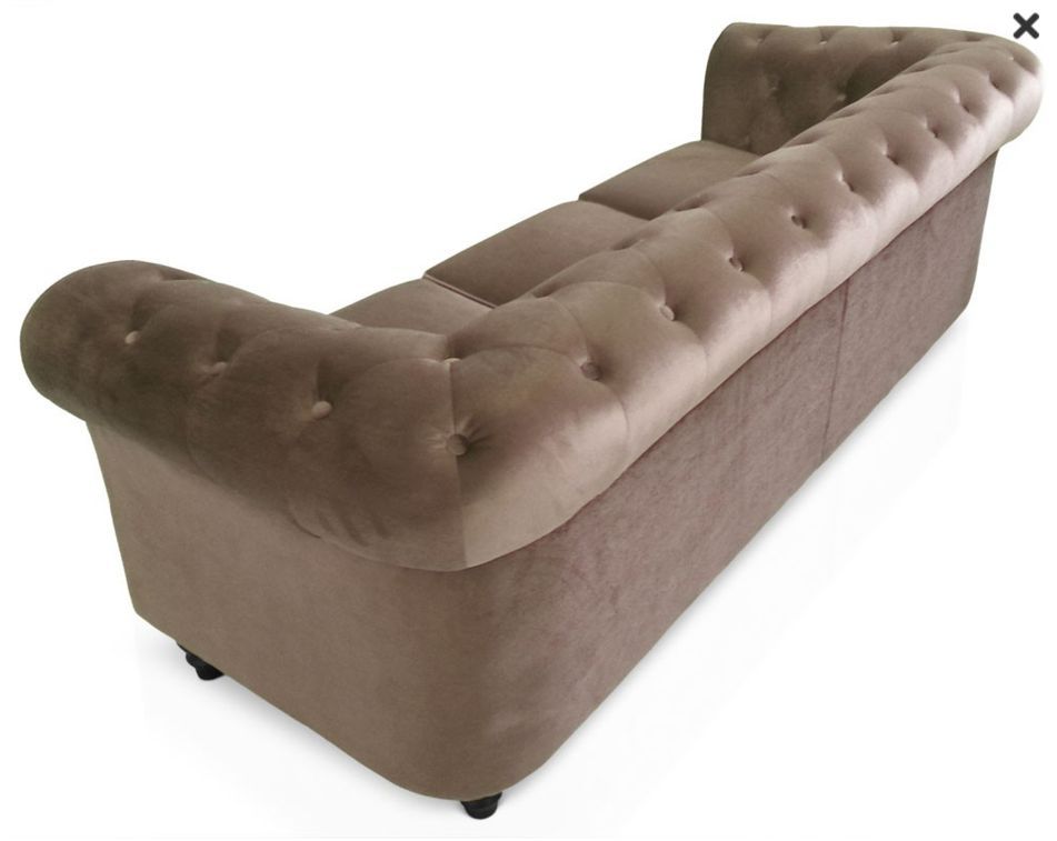 Canapé chesterfield 3 places velours taupe Itish - Photo n°2